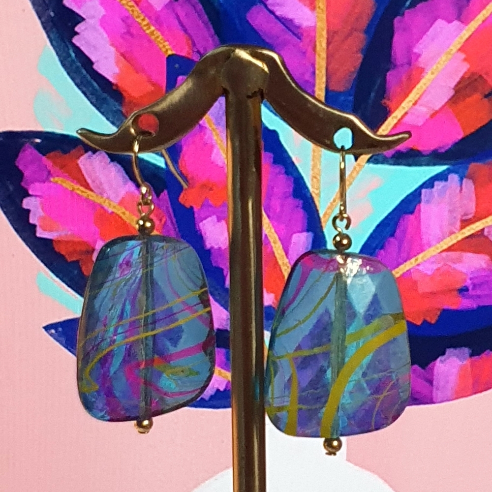 Resin Blue Abstract Earings